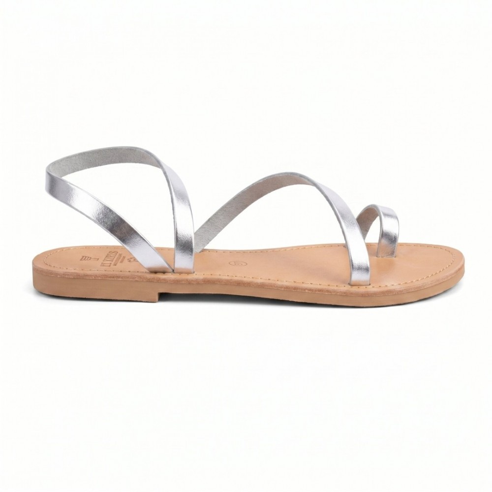Women Leather Sandals Tsakiris 101, Silver