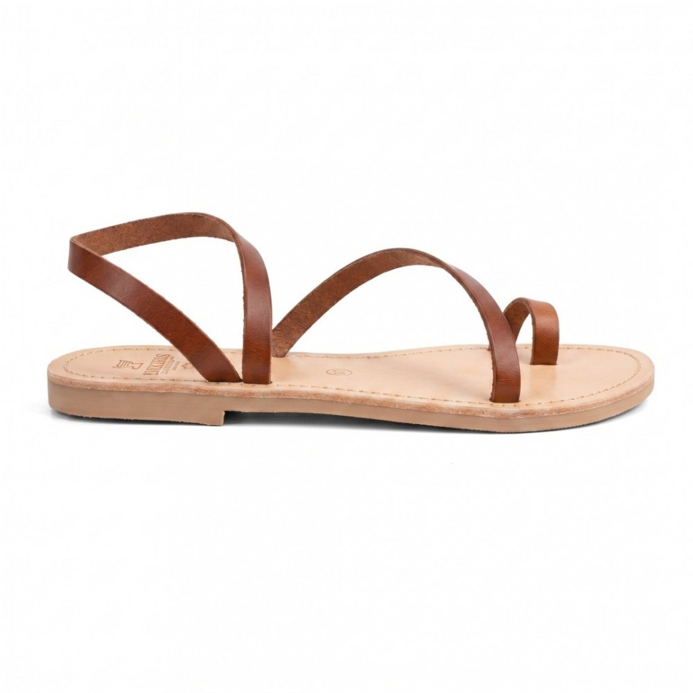 Women Leather Sandals Tsakiris 101, Honey Brown