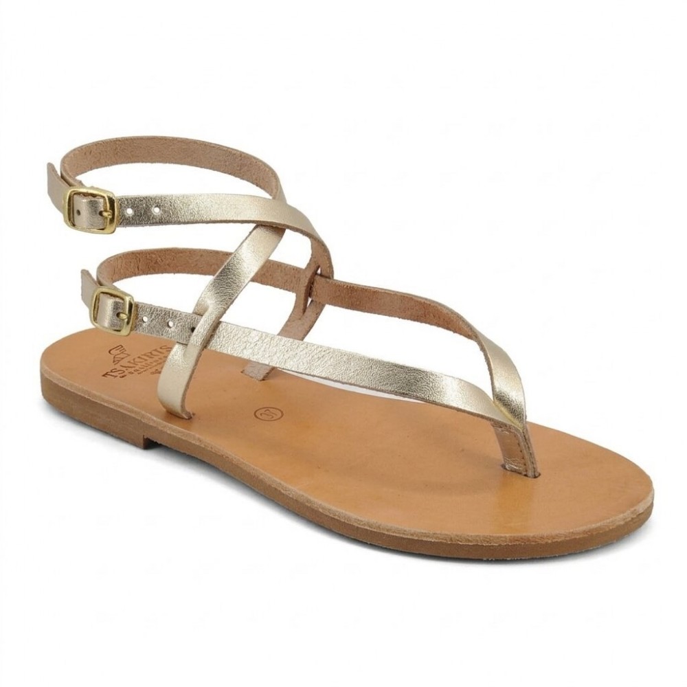 Women Leather Sandals Tsakiris 1091, Gold