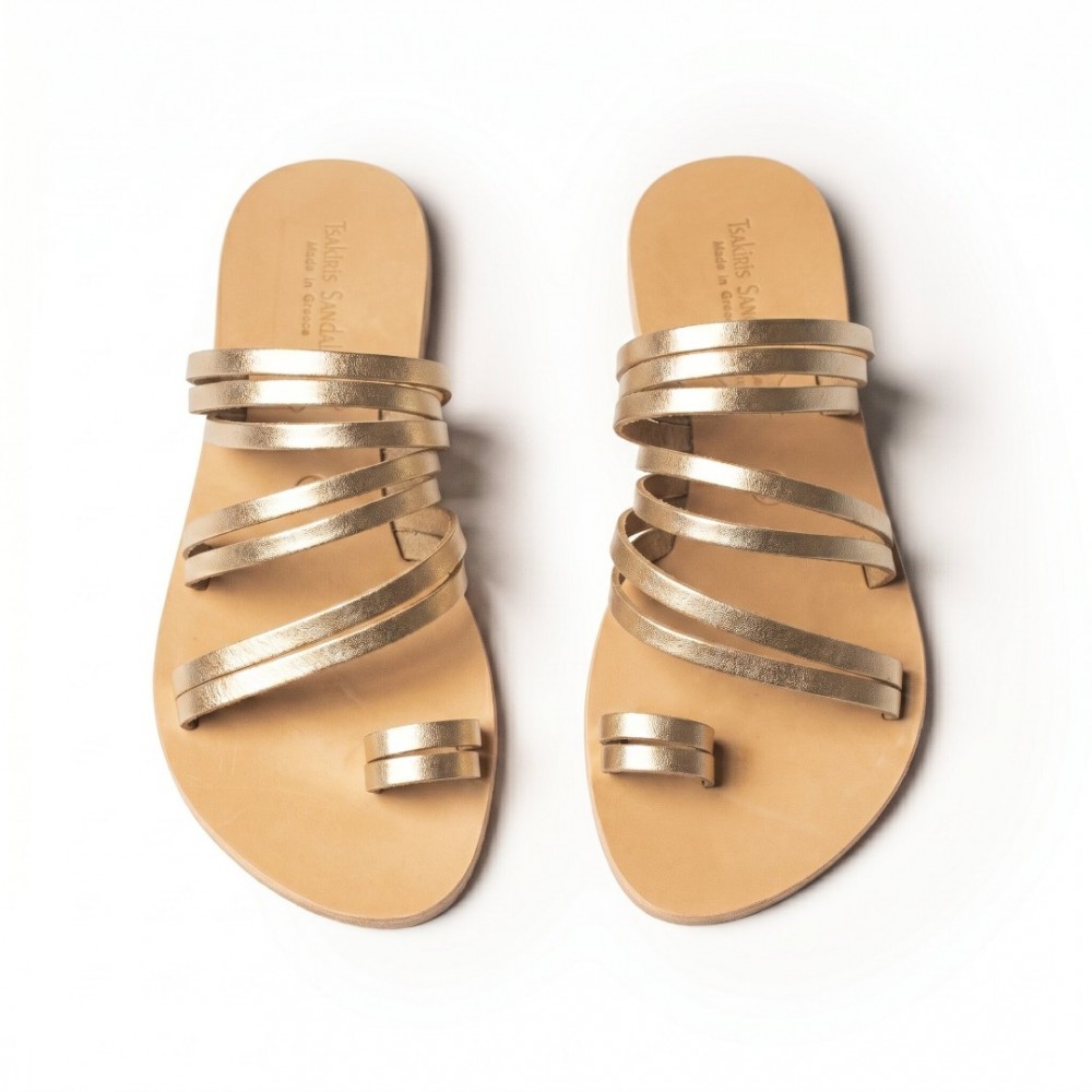 Women Leather Sandals Tsakiris 921, Gold