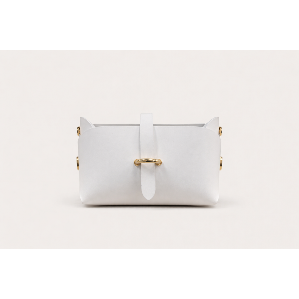 Leather Medium Barrel Bag/Base cod.99550 «My Passport - Strip on Top», White