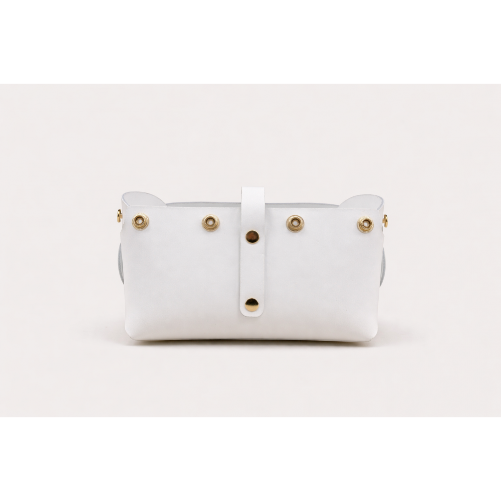 Leather Medium Barrel Bag/Base cod.99550 «My Passport - Strip on Top», White