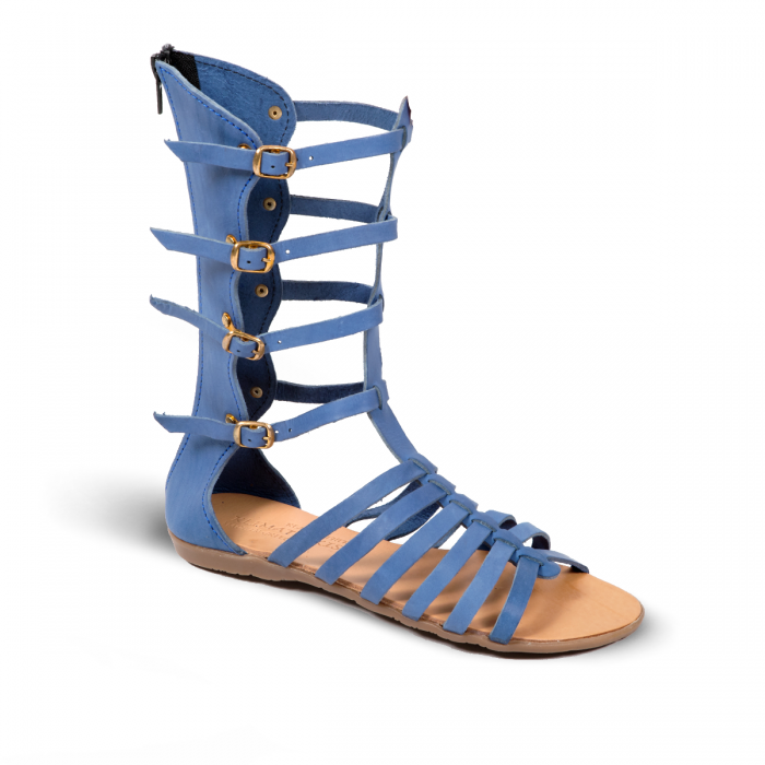 Women Leather Sandals Boots Klimatsakis 345, Blue