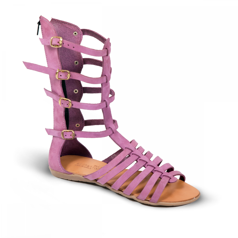 Women Leather Sandals Boots Klimatsakis 345, Purple