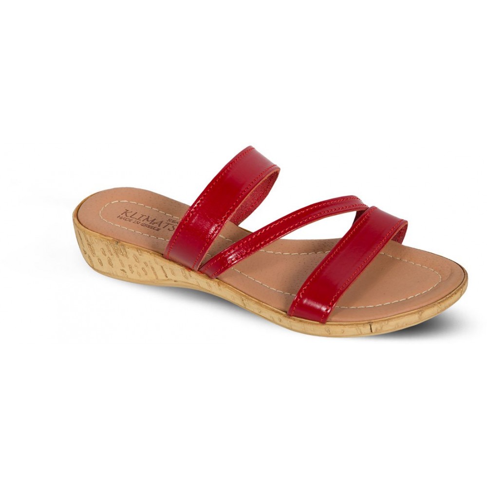 Women Leather Sandals Wedges Klimatsakis 331 platf, Red Women Leather Sandals Wedges Klimatsakis 331 platf, Red